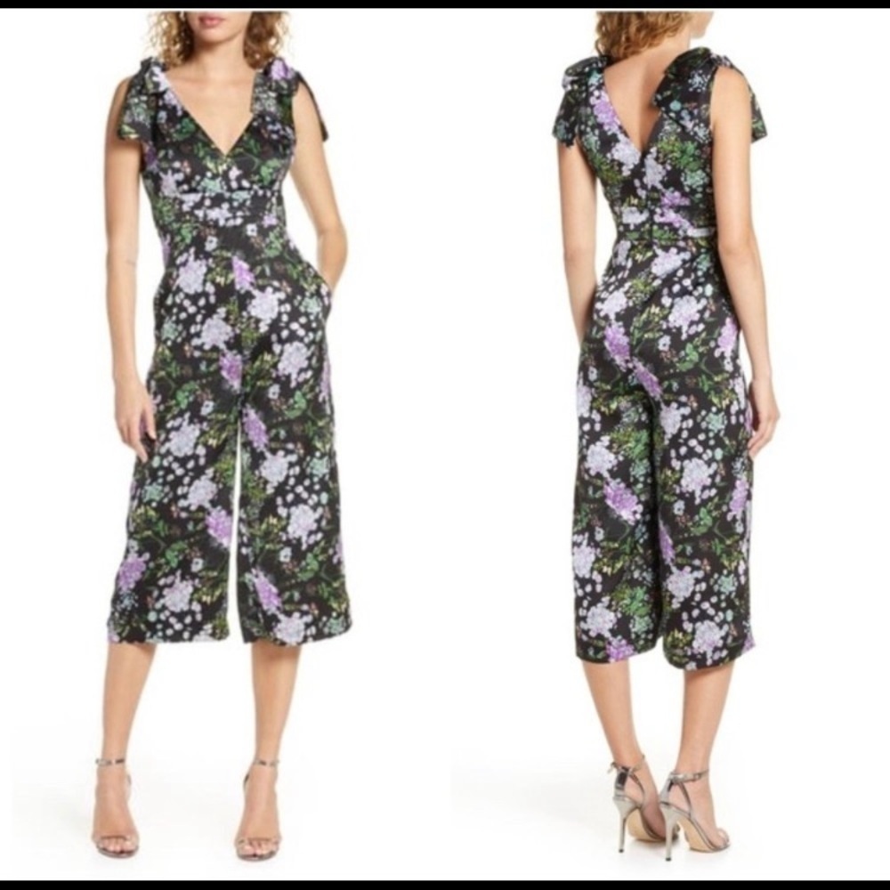 FOXIEDOX FLORAL BLACK SLEEVELESS TINLEY JUMPSUIT
